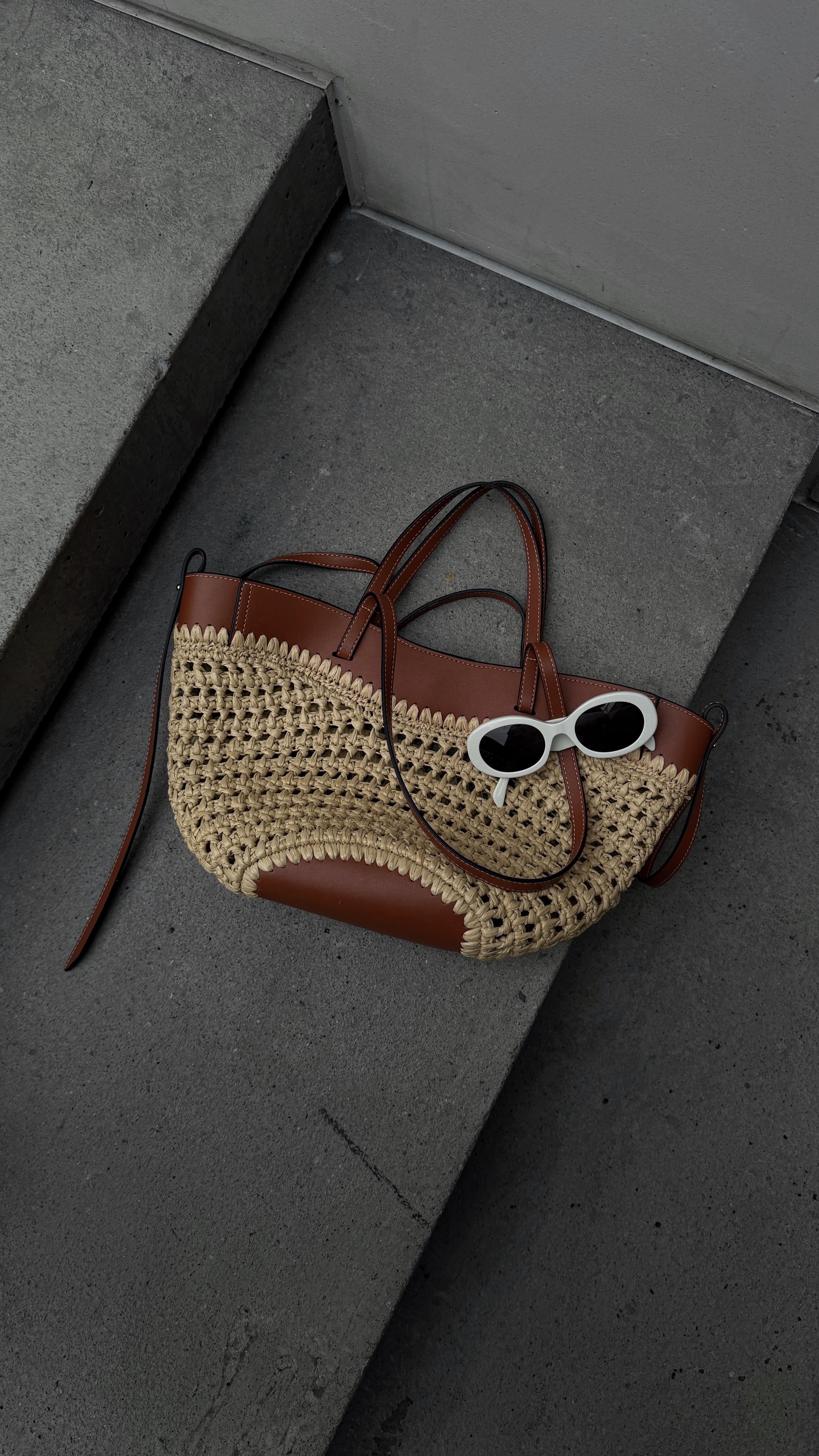 雙提把棕色針織草編袋