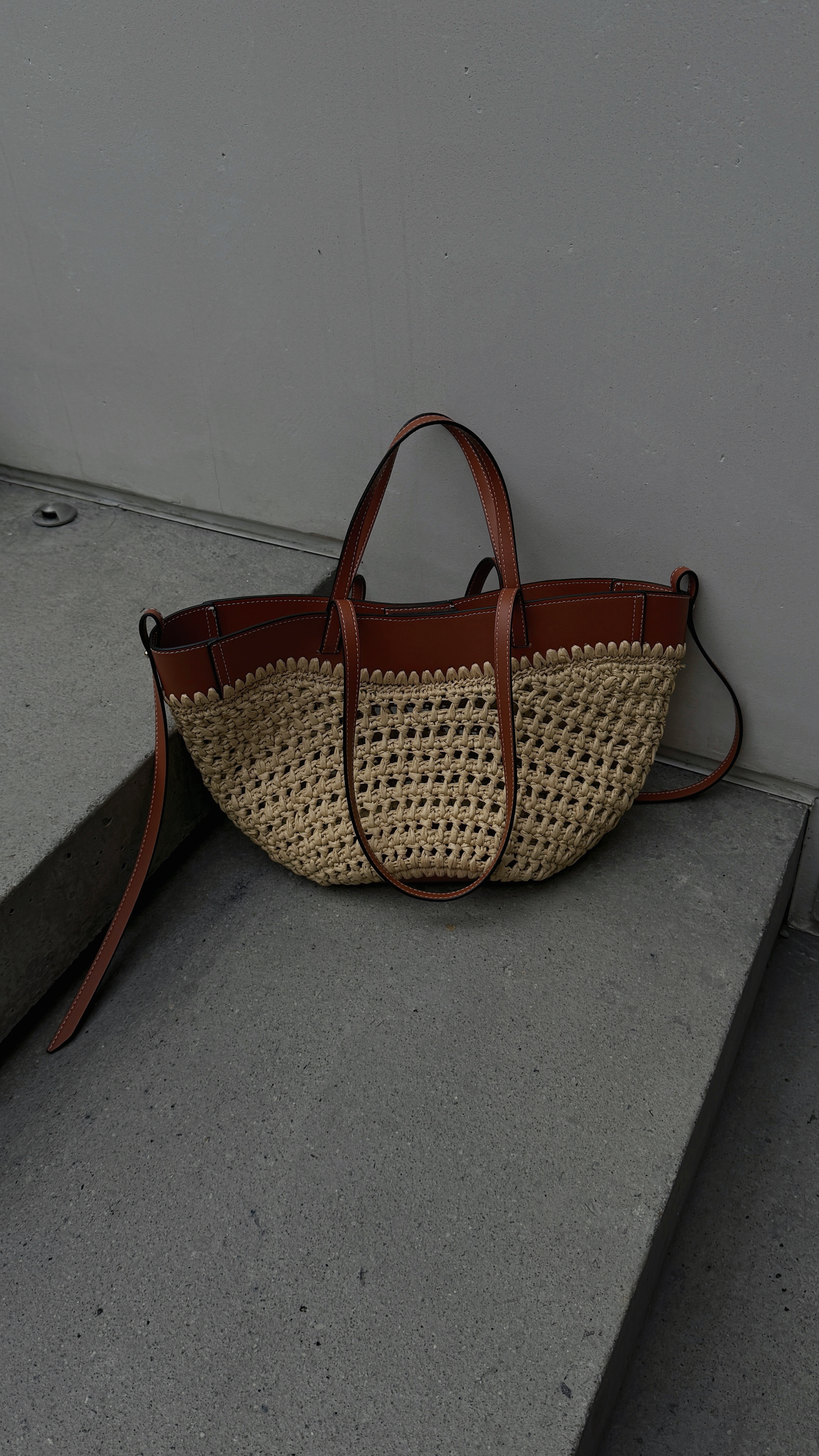 雙提把棕色針織草編袋