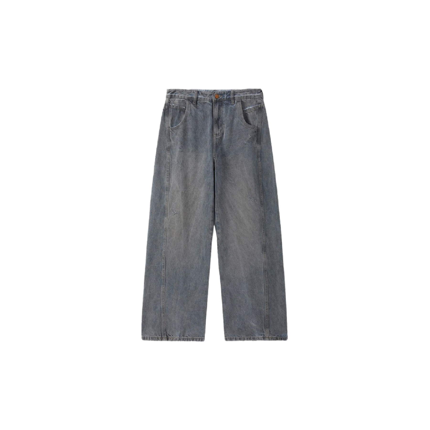 韓國 油汙 雙層 口袋 霧面 直筒 牛仔褲