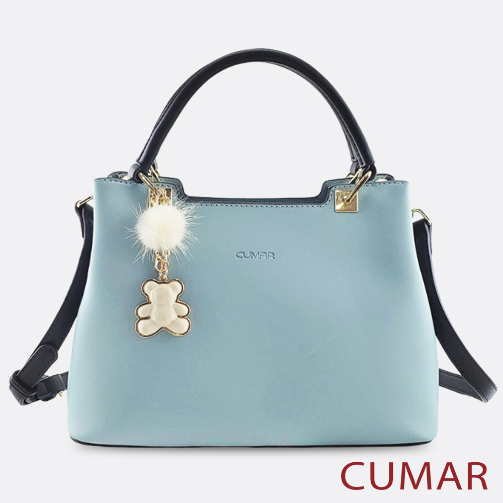 CUMAR |小熊毛球吊飾撞色手提斜背包|1134-371