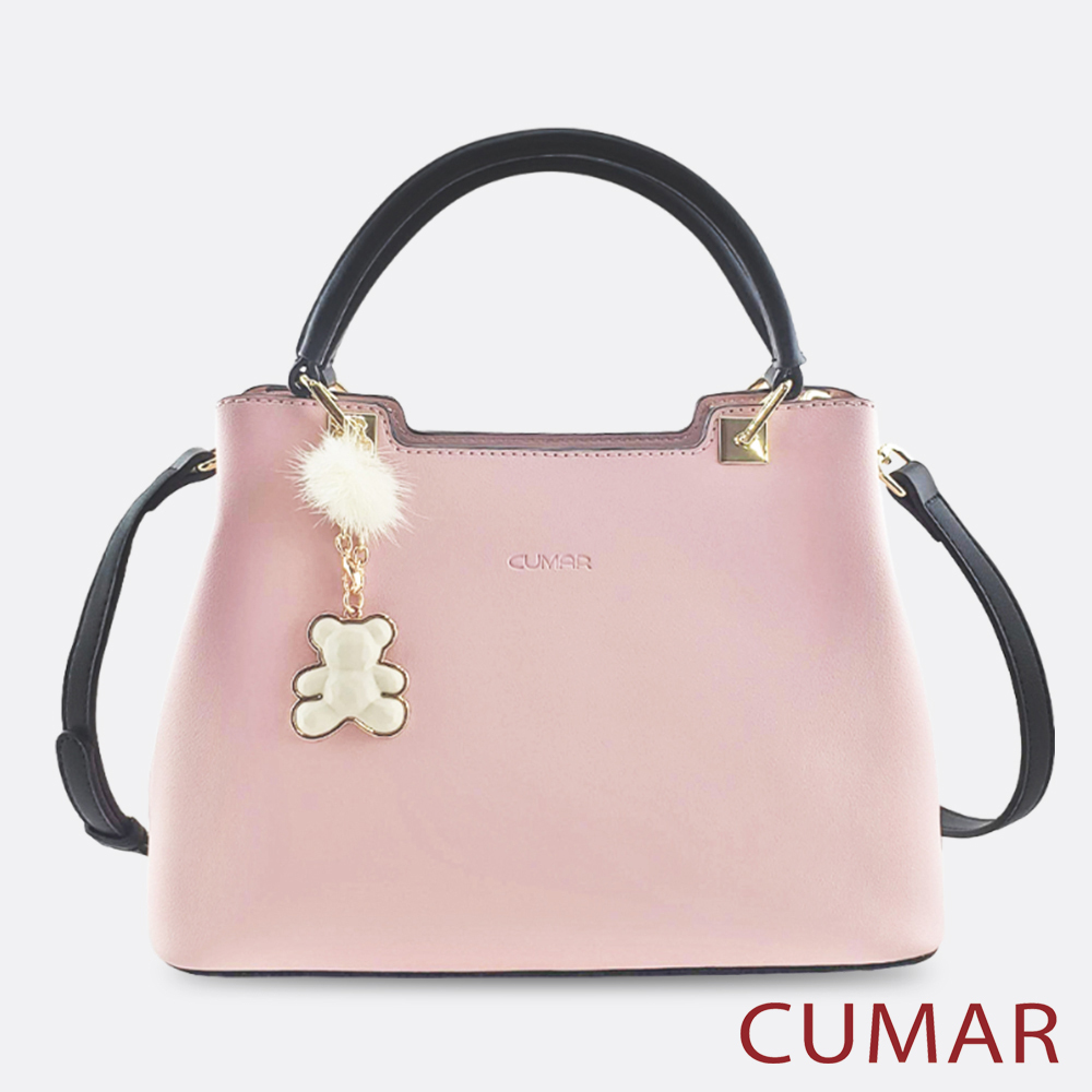 CUMAR |小熊毛球吊飾撞色手提斜背包|1134-371