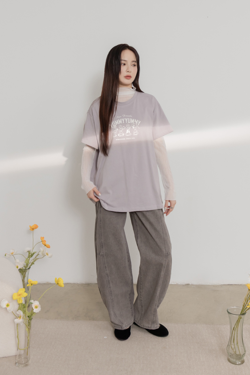 微透捲邊網紗衫