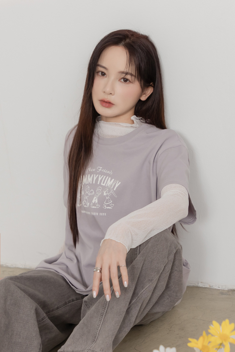 微透捲邊網紗衫