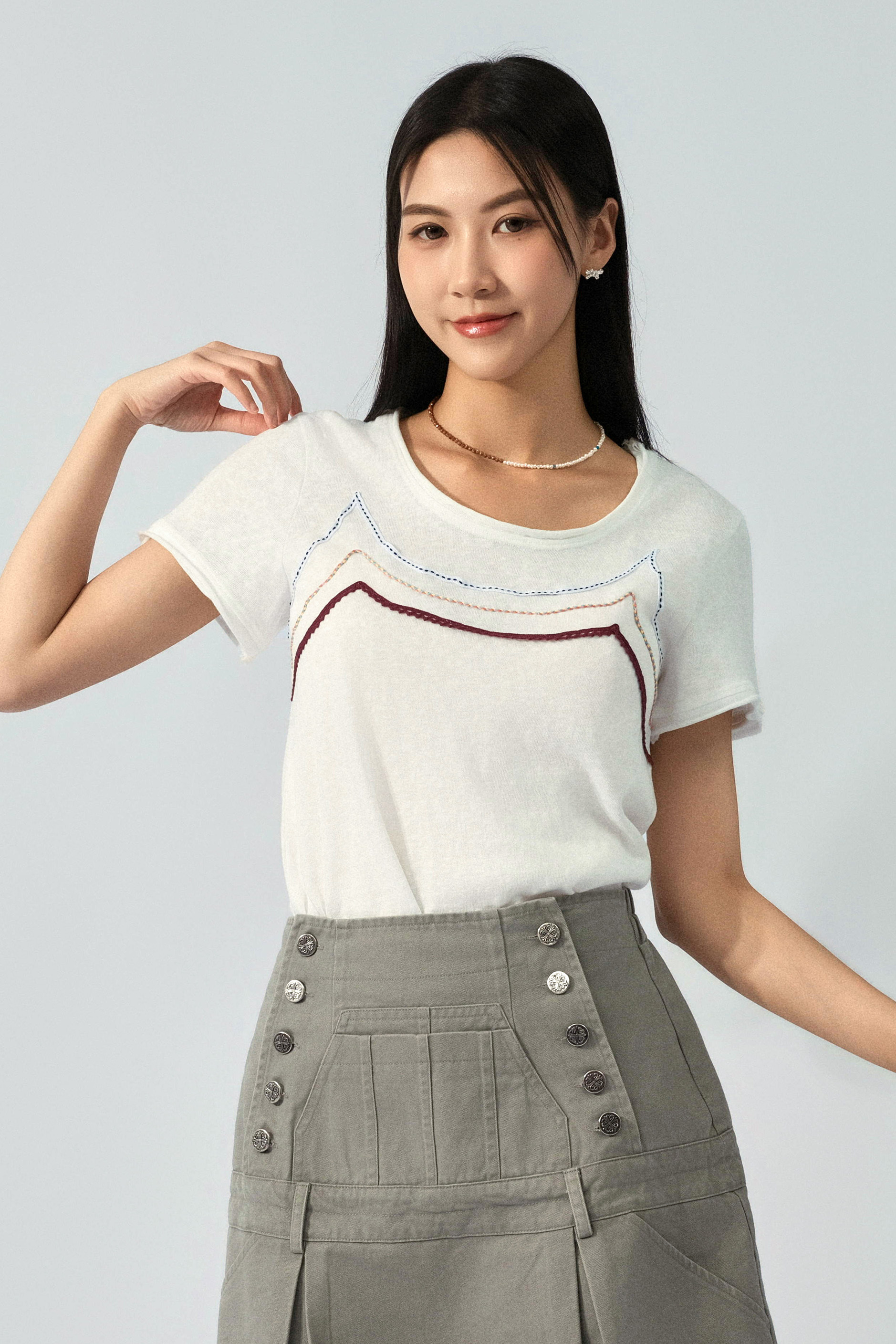 貓耳織帶竹節棉tee (預購產品）