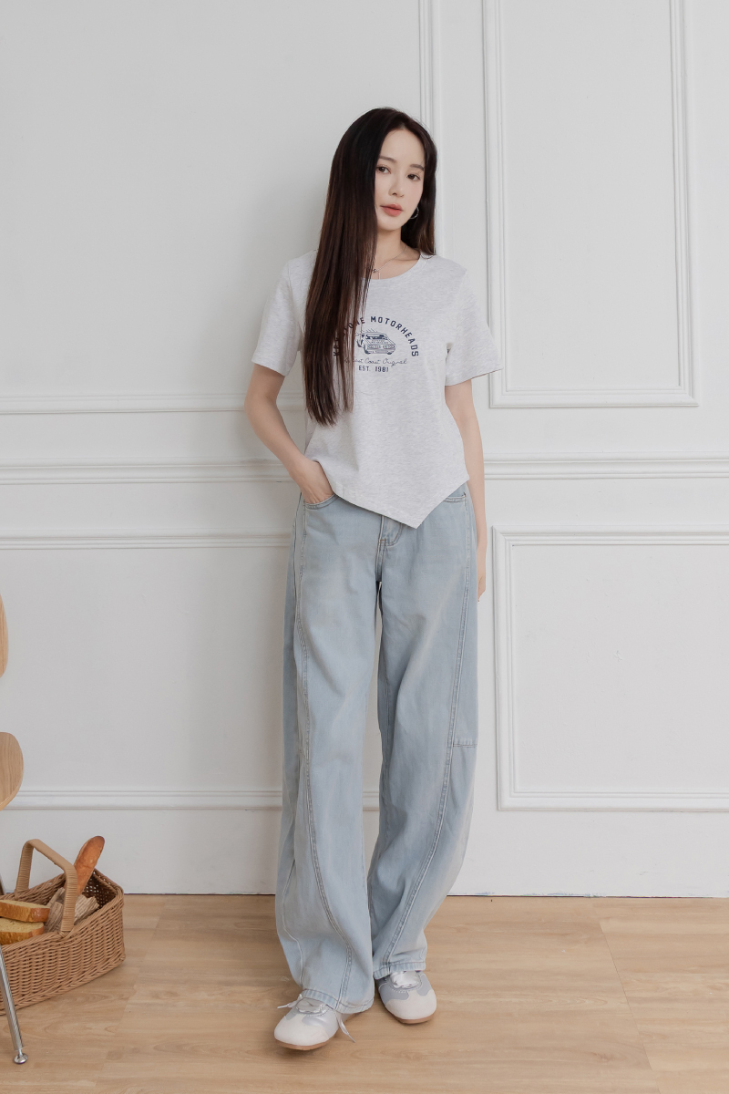 不對稱下襬汽車印花T