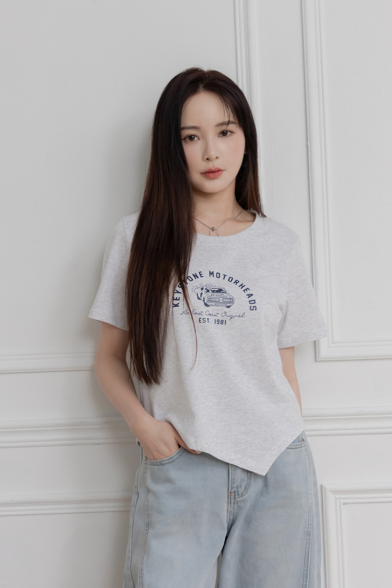 不對稱下襬汽車印花T