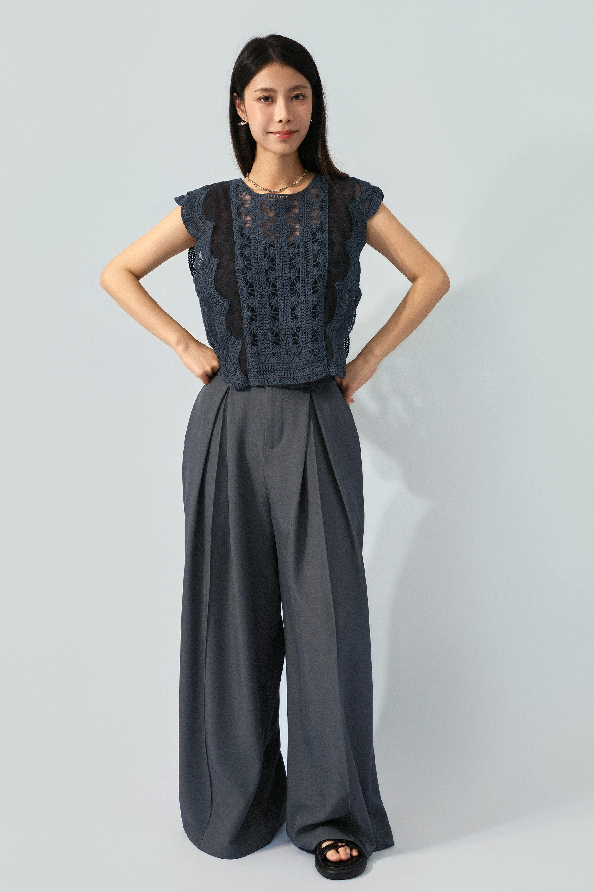 繩鈎花拼網紗背心（預購產品）