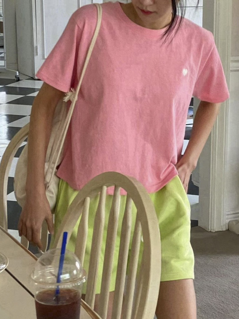 夏日減齡小愛心刺繡短袖棉T