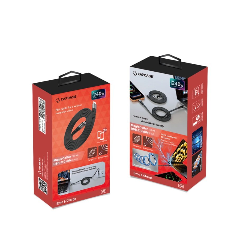 CAPDASE 240W | USB-C 磁力魔環快充 1m 扁身傳輸線 #HC00-75G1