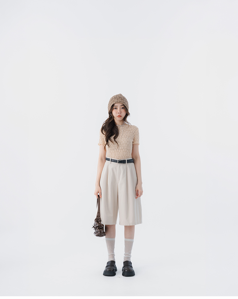 3D hollowed-out lace jacquard short-sleeved top, available in four colors, S/M.【01099620】in stock+pre-order