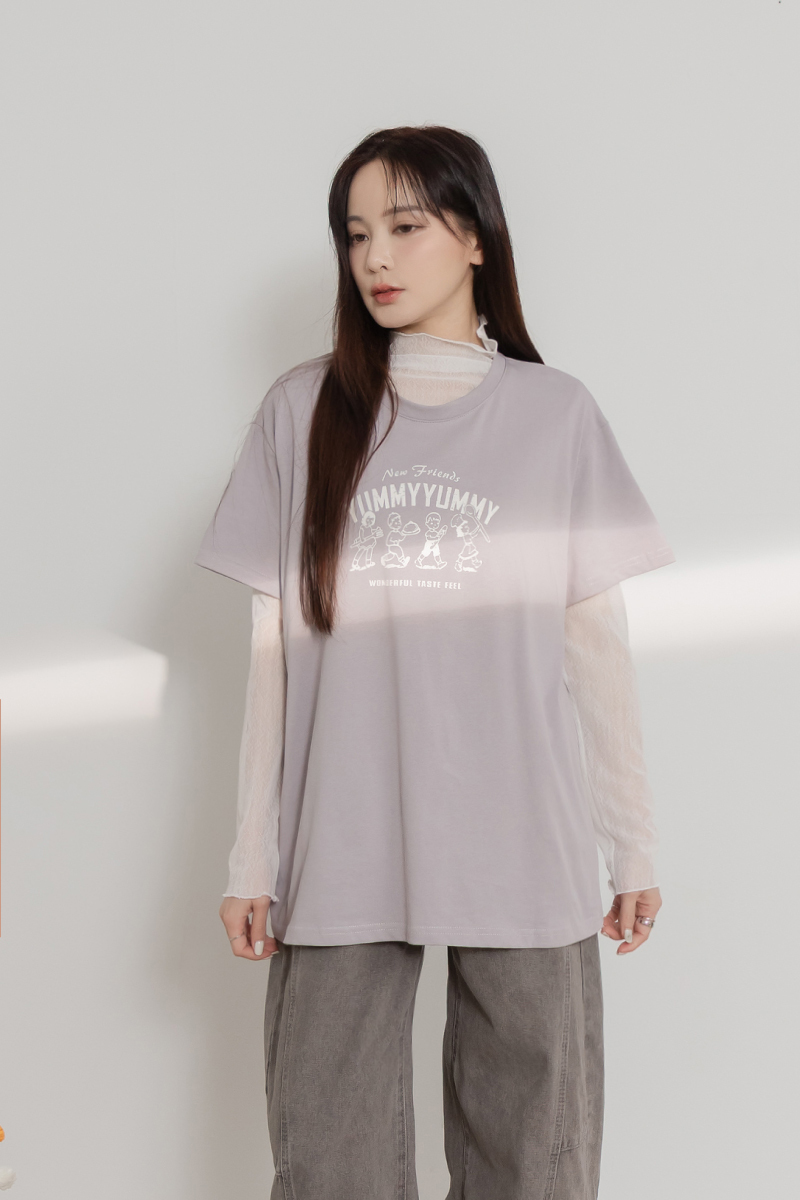 落肩寬鬆印花T