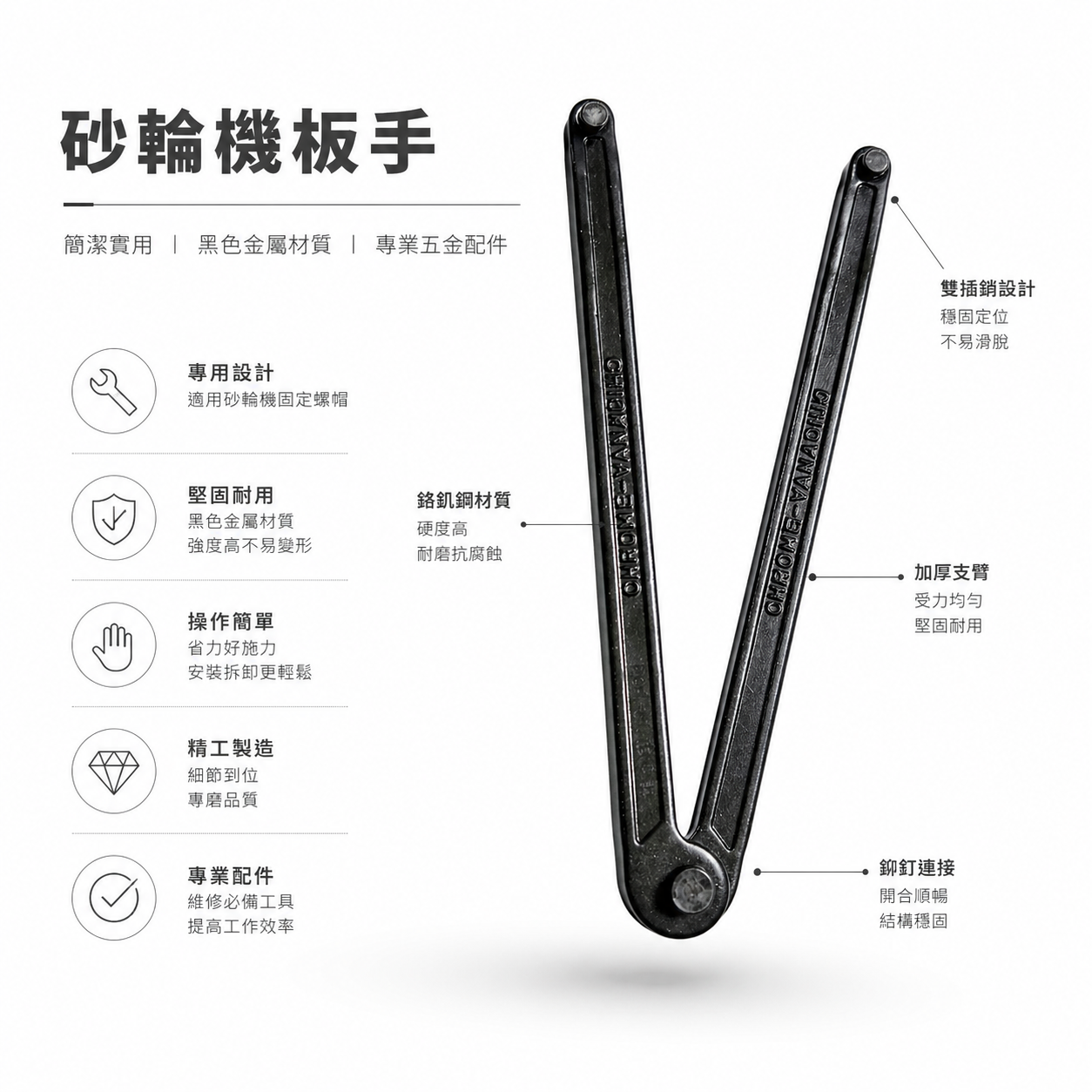 黑色-活動型｜鍛造鋼-通用型砂輪機板手 活動式手提砂輪機專用砂輪機扳手 油蓋板手 砂輪機扳手 上下法蘭扳手