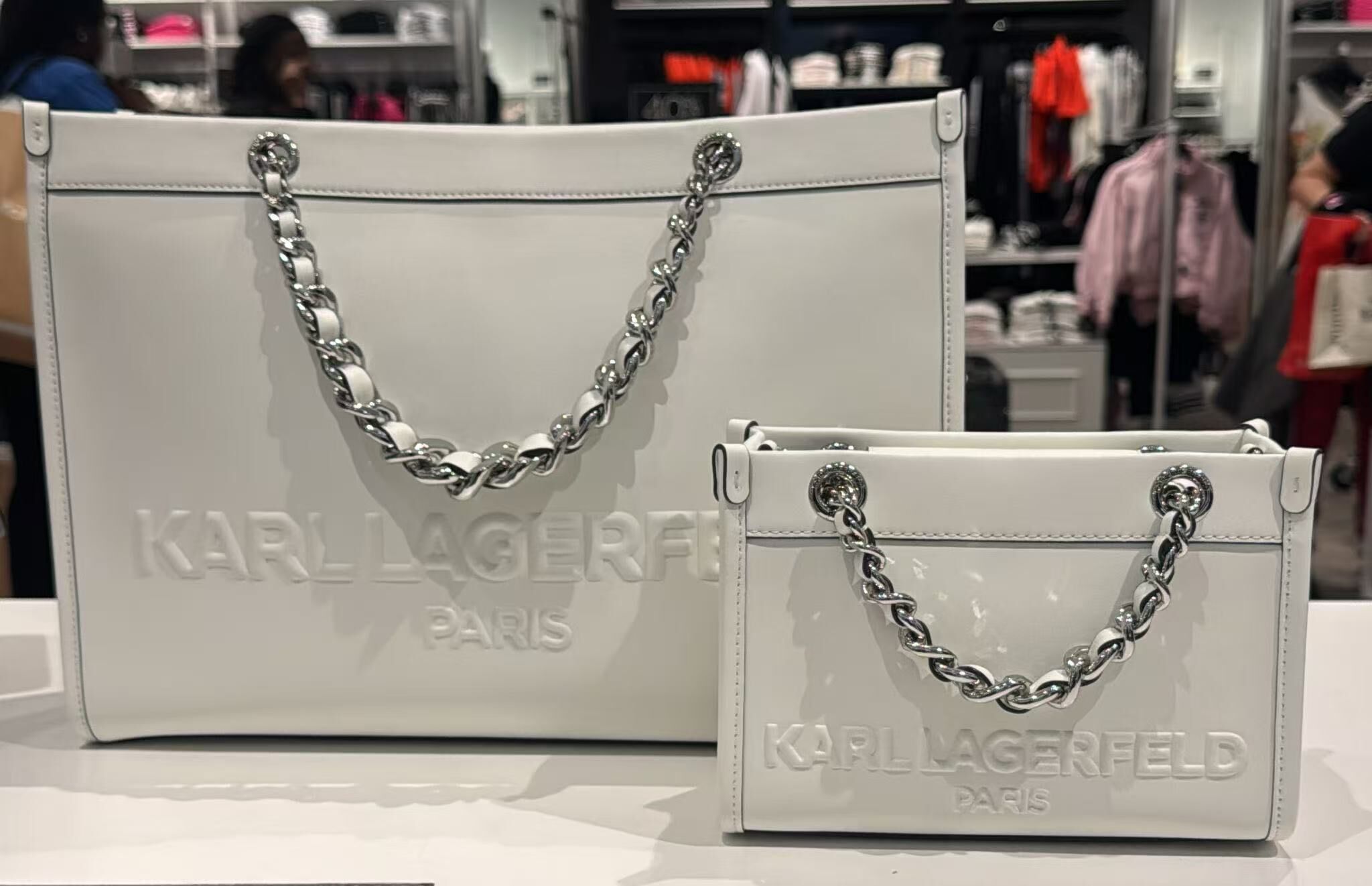 【預購】H042919 KARL LAGERFELD 皮革拼接鏈條托特包