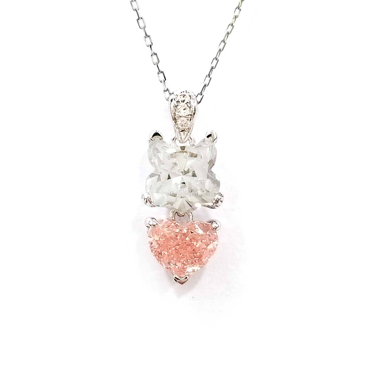 18K白金實驗室培育鑽石松鼠及心形吊墜