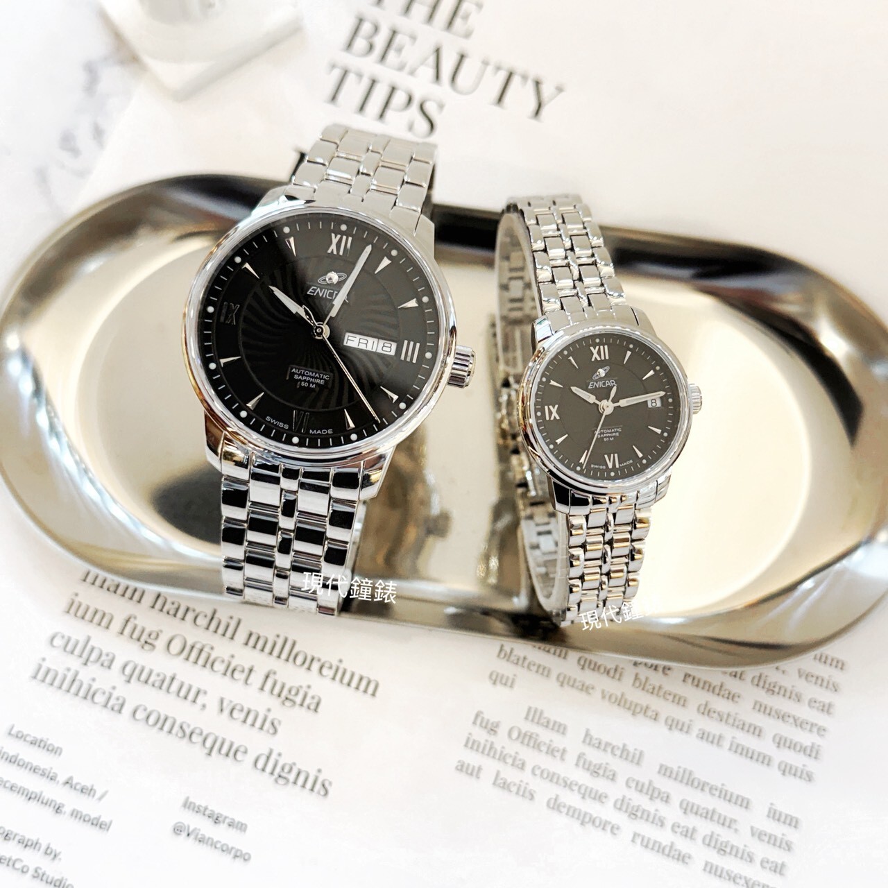 【ENICAR英納格】自動機械腕錶3168/50/351AB(41mm) /780/50/351AB(23mm) 現代鐘錶