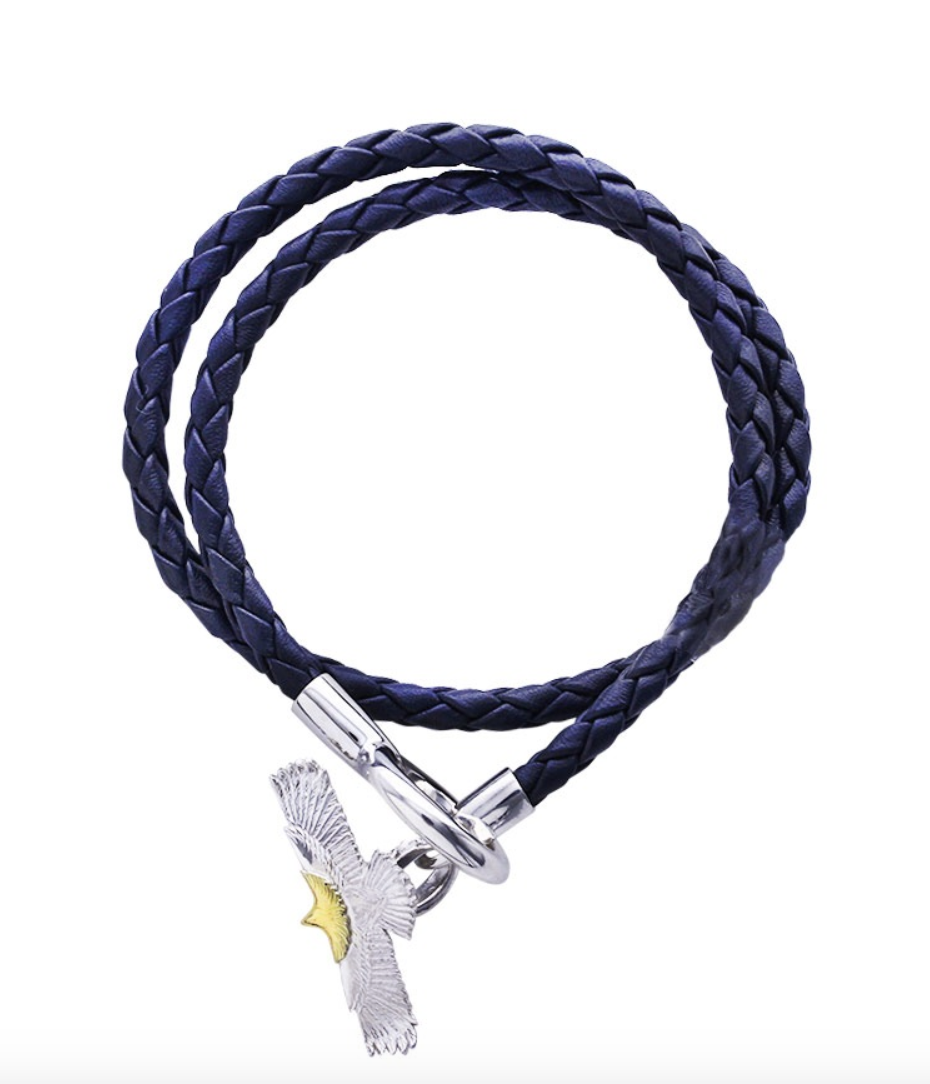 eagle eg-05/K18・925 NAVY Leather bracelet (L)