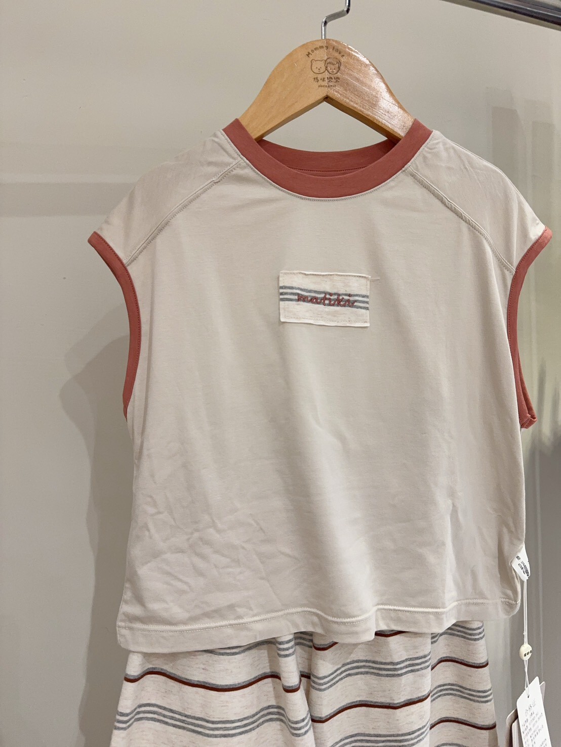 M05天絲家 撞色貼布7分褲卡色家居服套裝