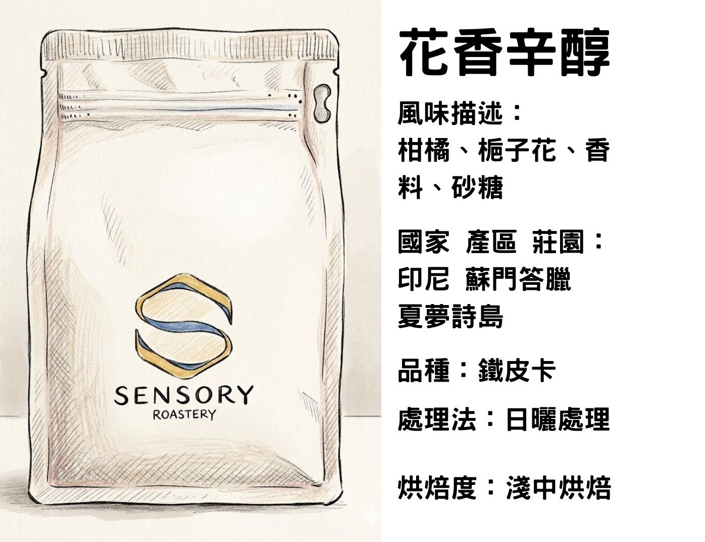 花香辛醇｜印尼｜淺中焙｜日曬處理法