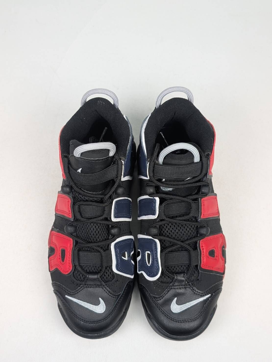 微瑕疵-左右腳溢膠右腳外側掉漆破損 DM0017-001 5Y Nike Air More Uptempo GS '' Black Navy Red '' 黑藍紅鴛鴦 女款