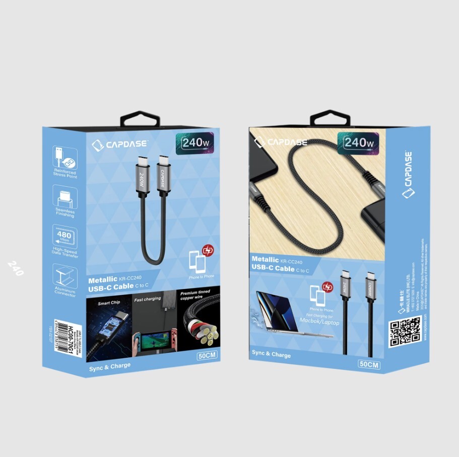 Capdase KR-CC240 Metallic 240W USB-C To C Cable 快充傳輸線 (50cm/1m/2m/3m) HC00-70G1/71G1/61G1/62G1