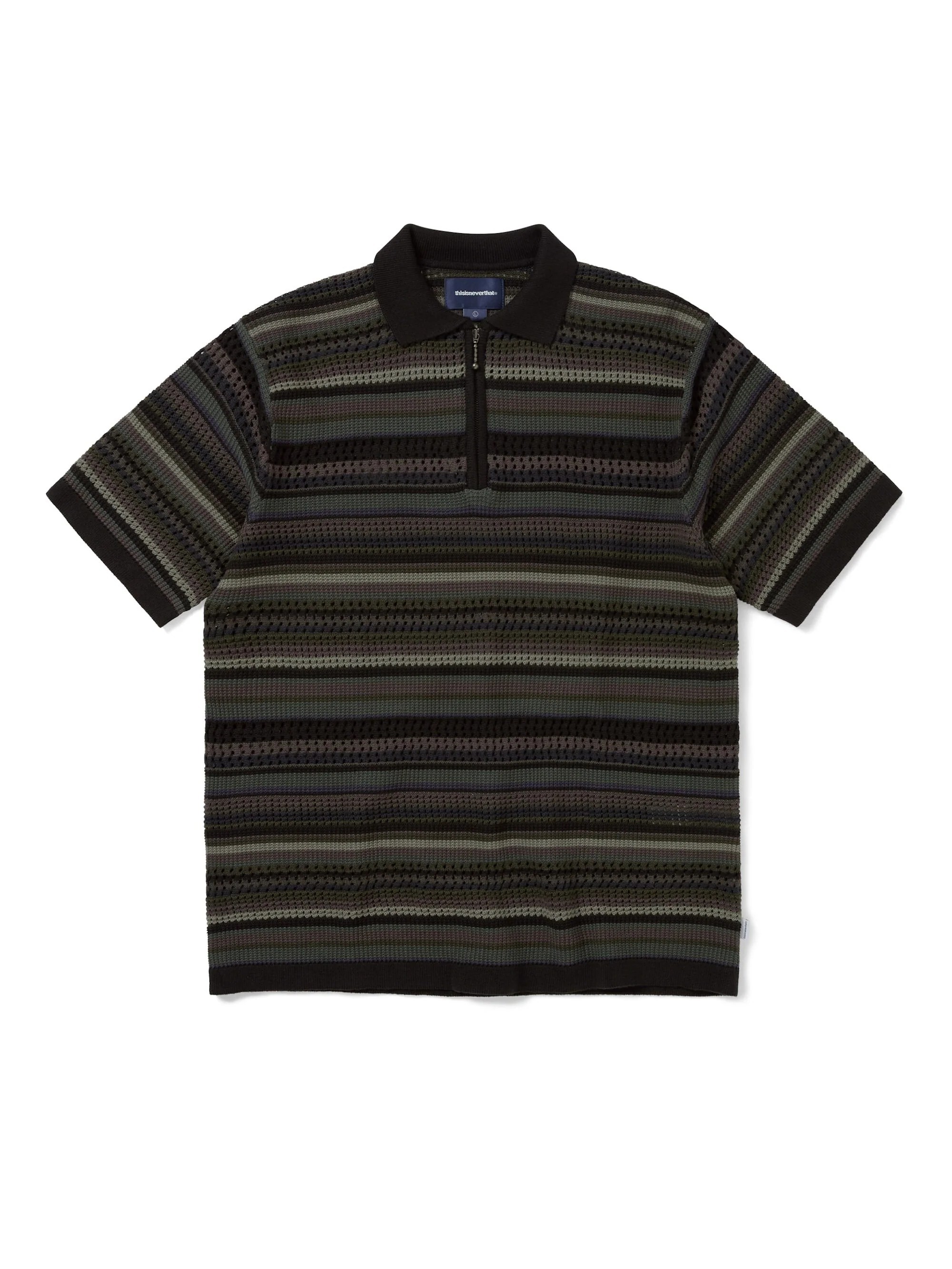 -(E2b01)-THISISNEVERTHAT STRIPED S/S KNLT POLO 條紋 短T 針織 POLO衫 黑色-TN261KKNPK04