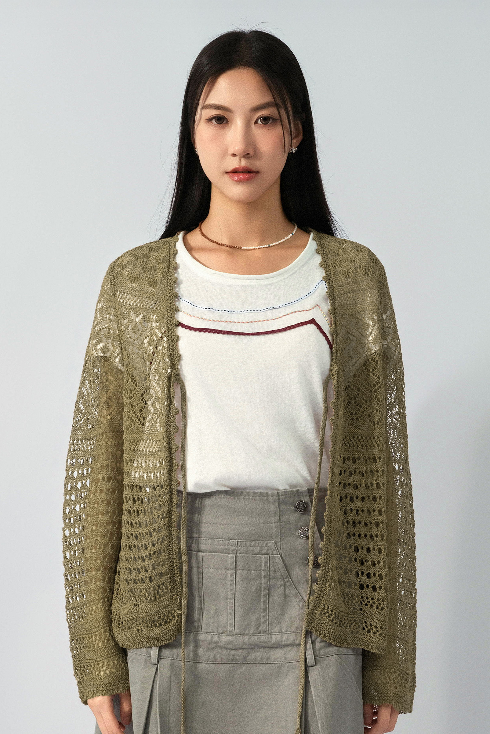 綁繩大通花乾爽針織cardigan（預購產品）