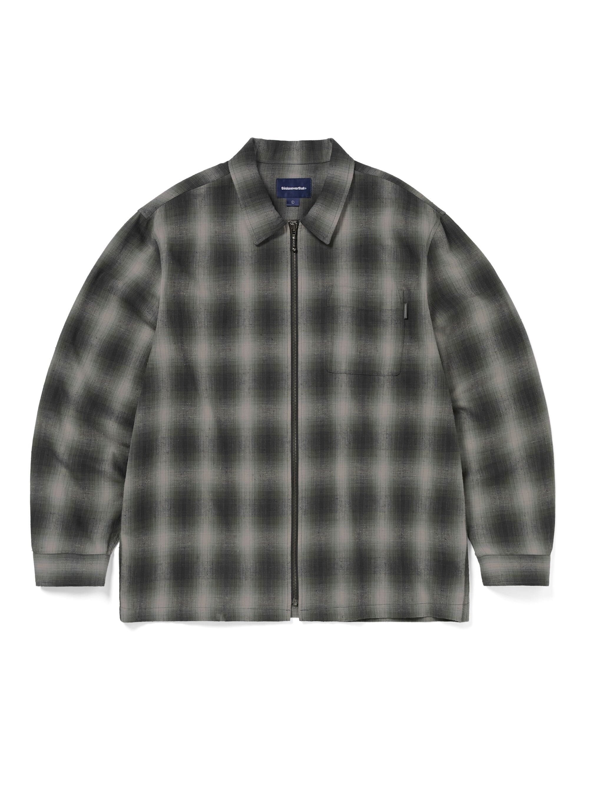 -(E14a02)-THISISNEVERTHAT NEP CHECK ZIP SHIRT 格紋 拉鍊襯衫 黑色-TN261WSHTL01