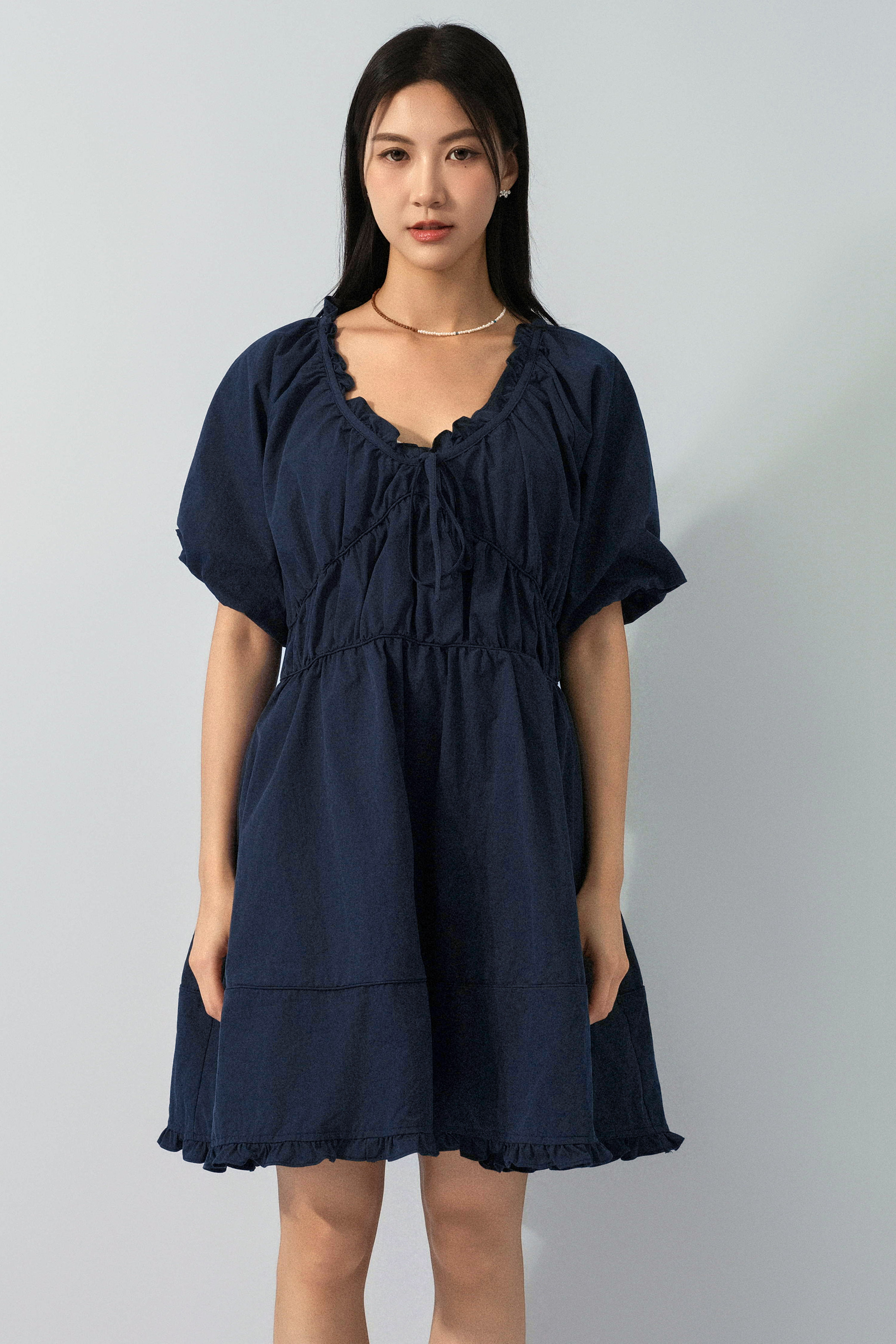 荷葉邊泡泡袖娃娃連身裙 (預購產品）