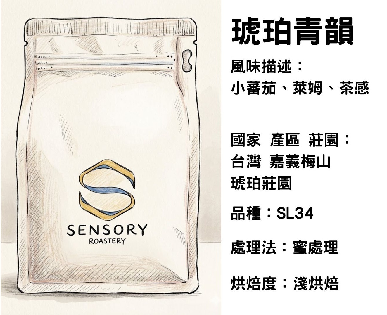 琥珀青韻｜台灣｜淺焙｜蜜處理