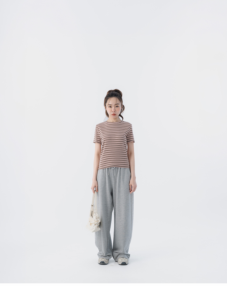 Cocoon-shaped cotton trousers with lace trim【04020587】in stock+pre-order