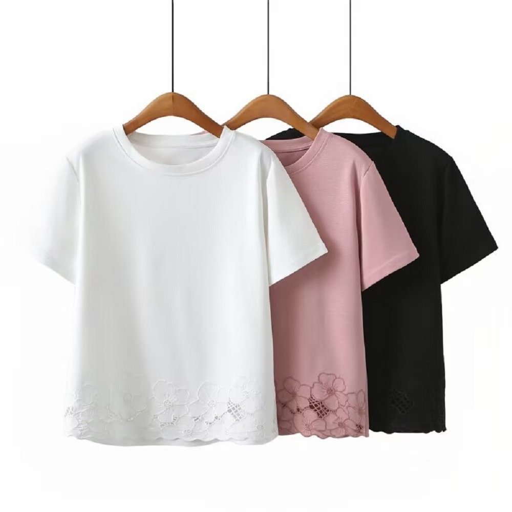 【ASister 小姊姊】AS2431#女裝｜中大尺碼上衣☆下襬重工繡花上衣(3色 XL-4XL 727)