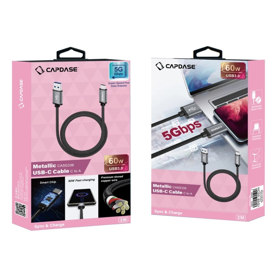 Capdase Metallic CA5G336 60W USB-C To A 快速數據充電線 (1m/2m/3m) HC00-59G1/60G1/63G1