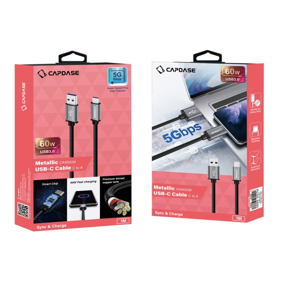 Capdase Metallic CA5G336 60W USB-C To A 快速數據充電線 (1m/2m/3m) HC00-59G1/60G1/63G1