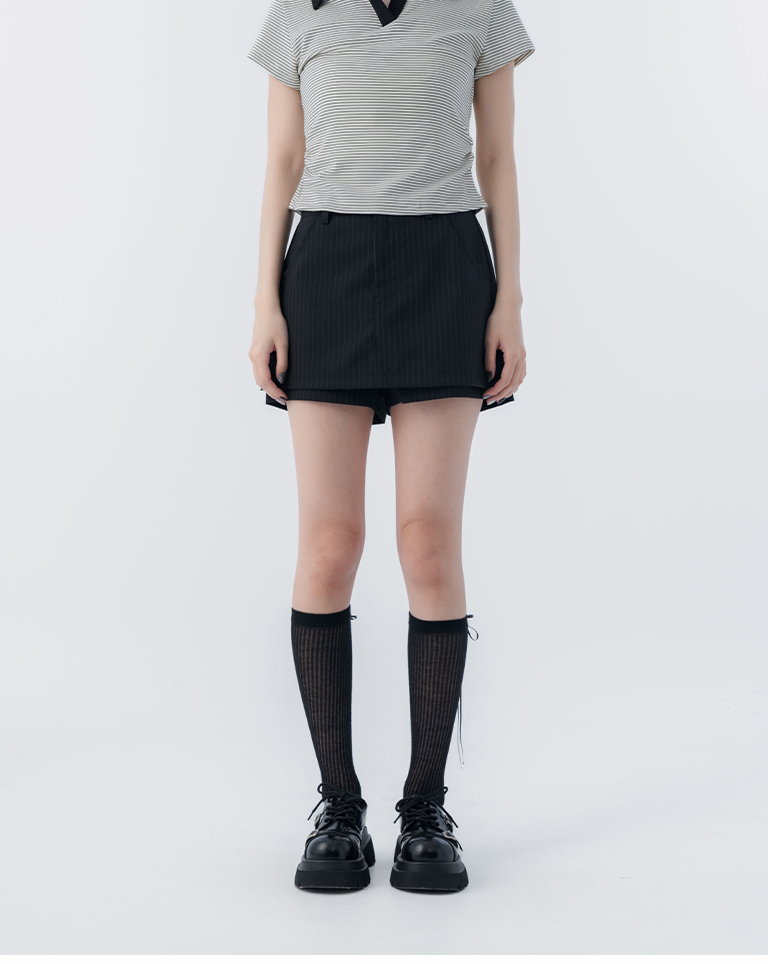 Striped faux two-piece design shorts skirt, available in two colors.S/M/L【04060336】in stock+pre-order