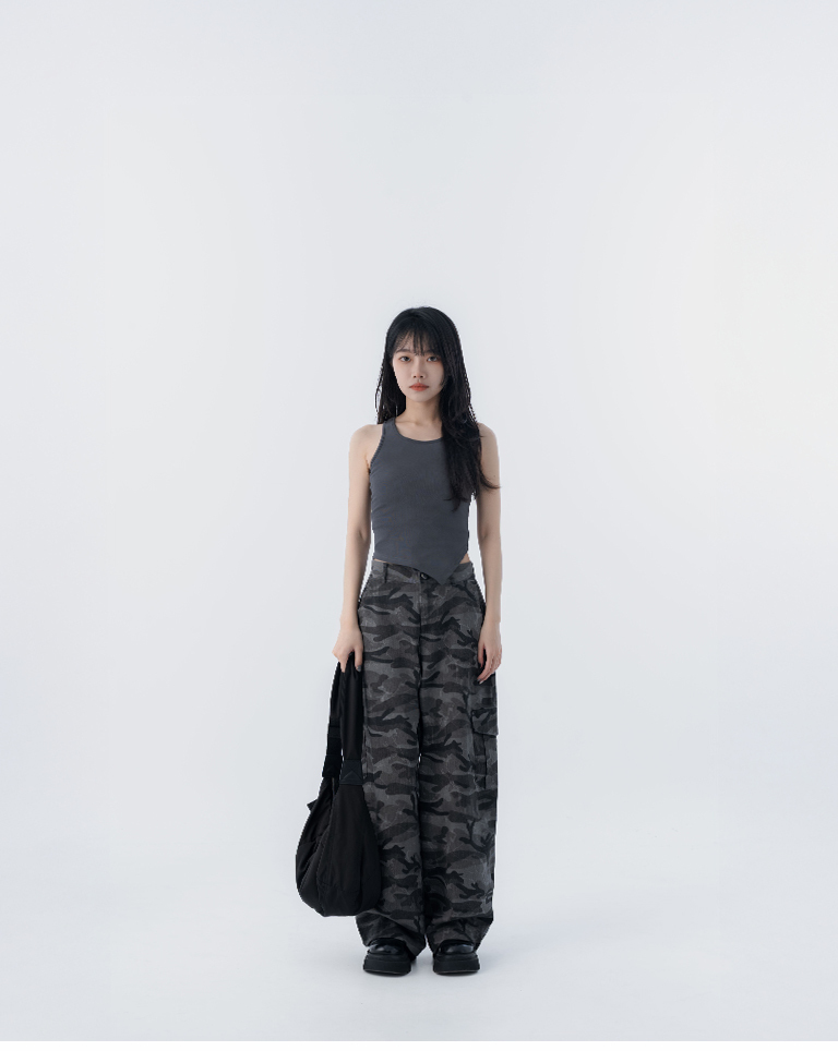 Washed camouflage low-rise cargo pants S/M/L【04102044】in stock+pre-order