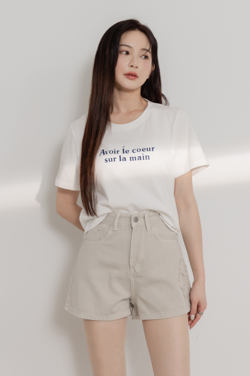 造型抽鬚小花牛仔短褲