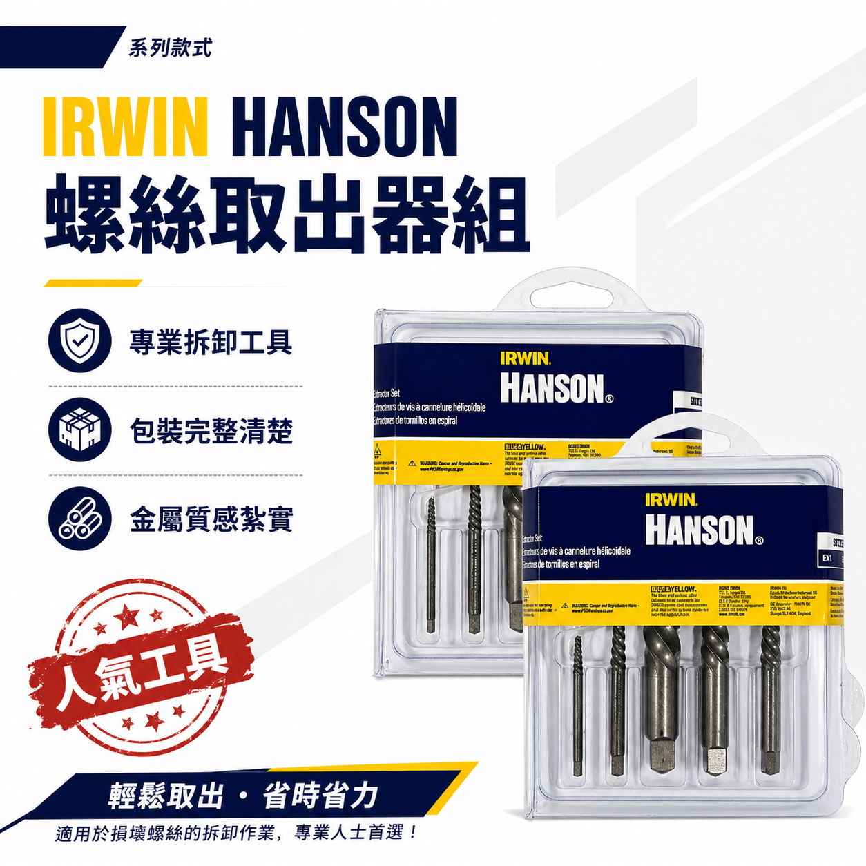 美國 IRWIN 握手牌｜斷牙螺絲取出器 倒牙螺絲 崩牙螺絲拔取器 倒牙 反牙絲攻組｜53535｜53545