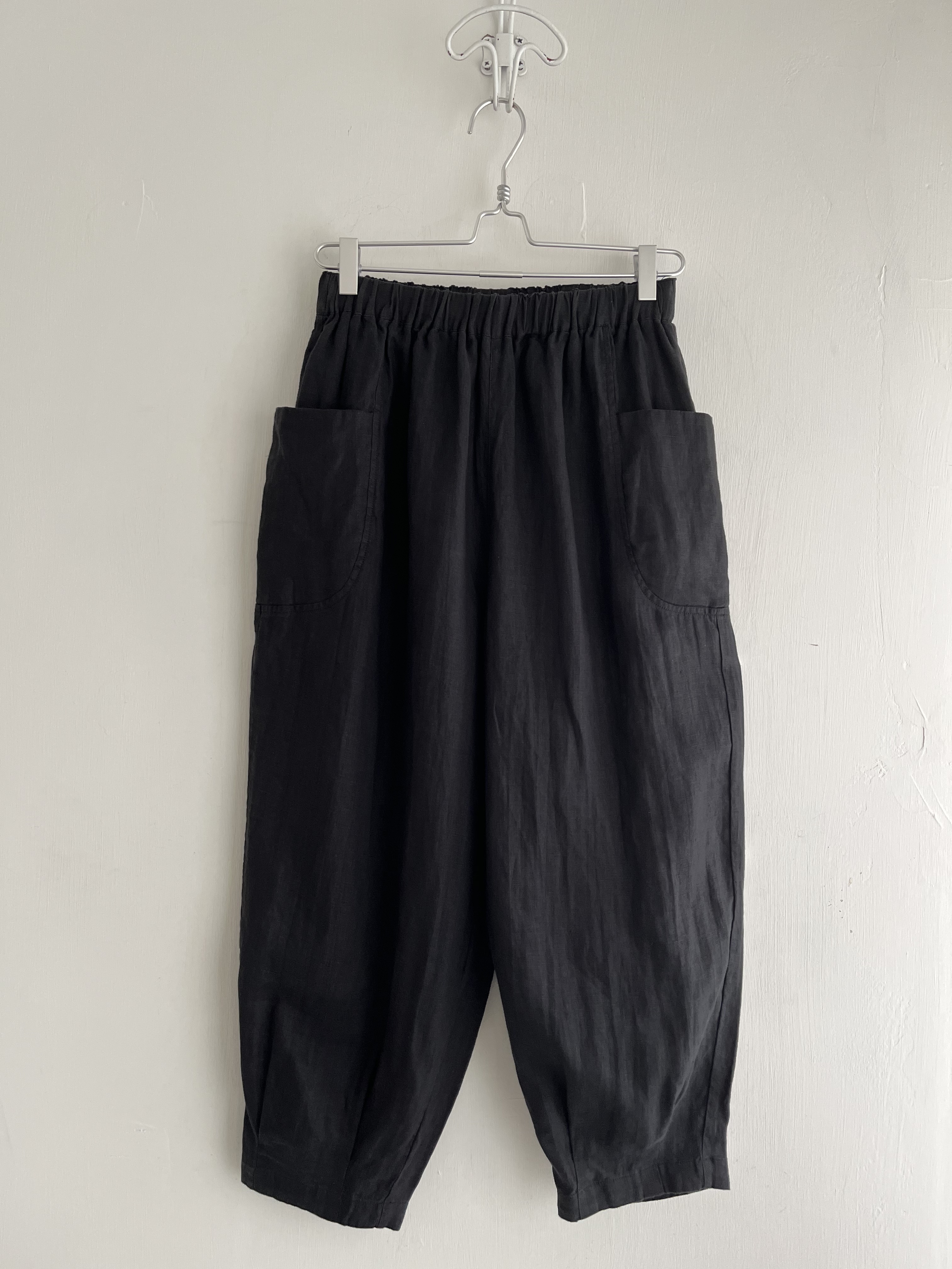 ⑨黑色麻質全橡筋褲