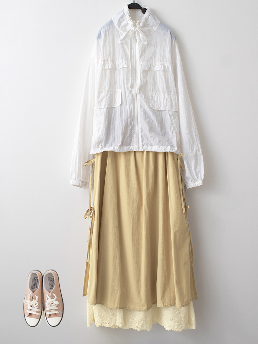 荷葉邊防曬輕薄外套側綁帶層次長裙組合