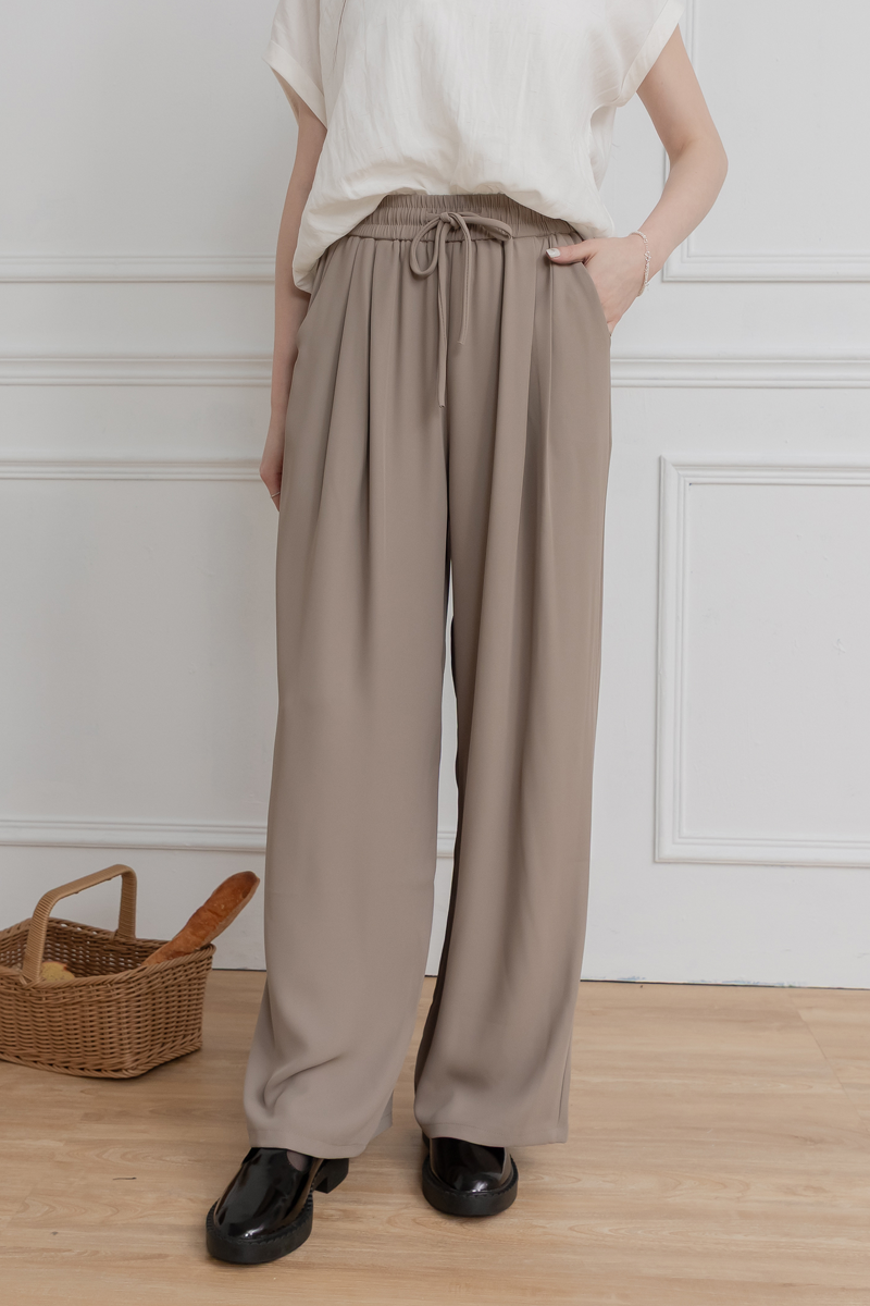 腰抽繩雪紡寬褲