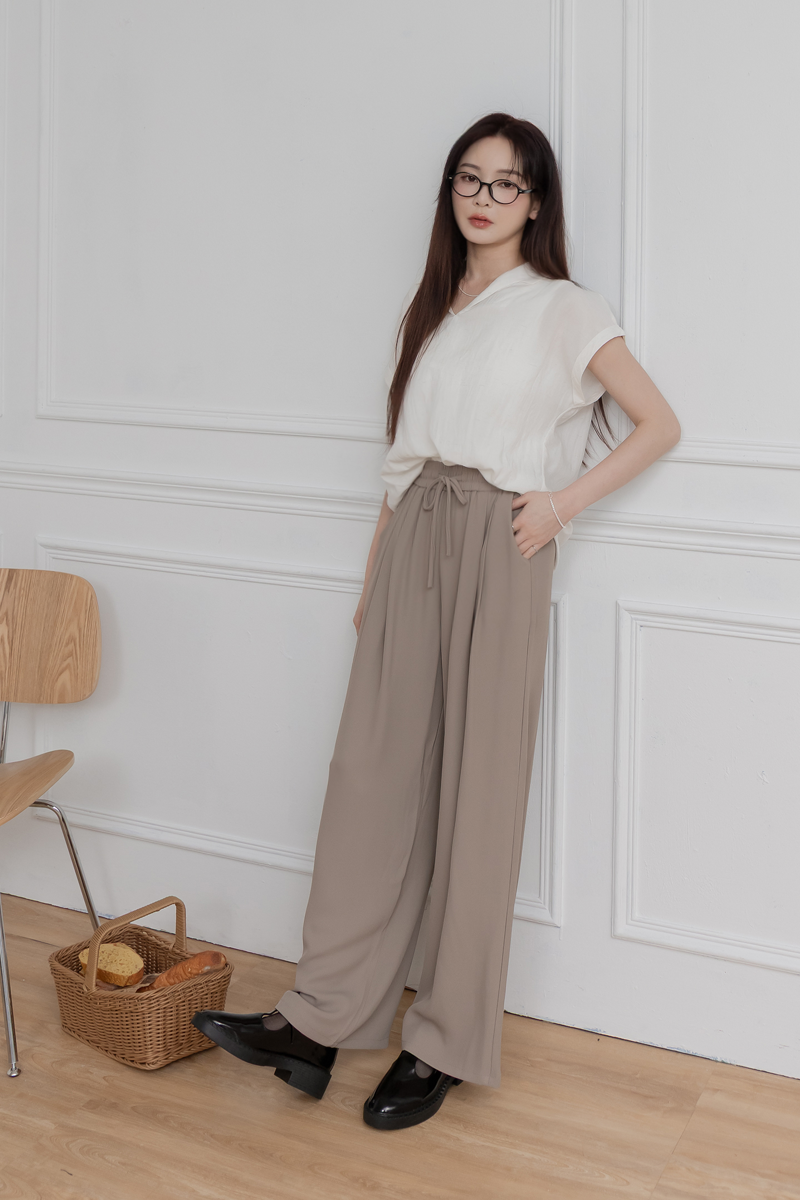 腰抽繩雪紡寬褲