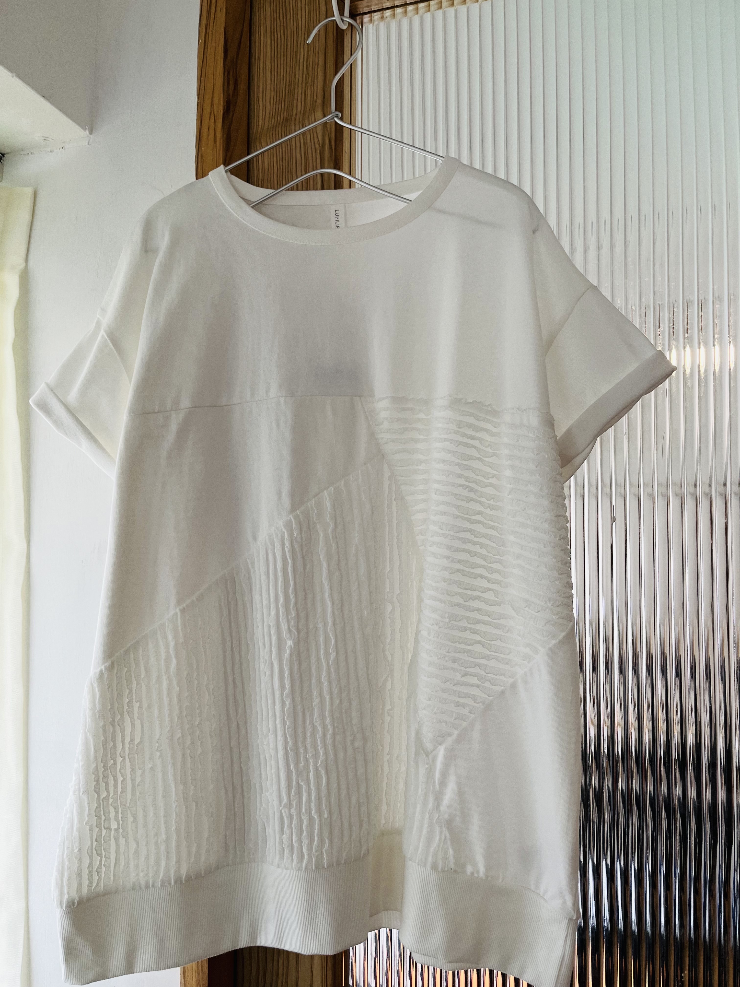 LUPILIEN白色拼布雪紡立體top