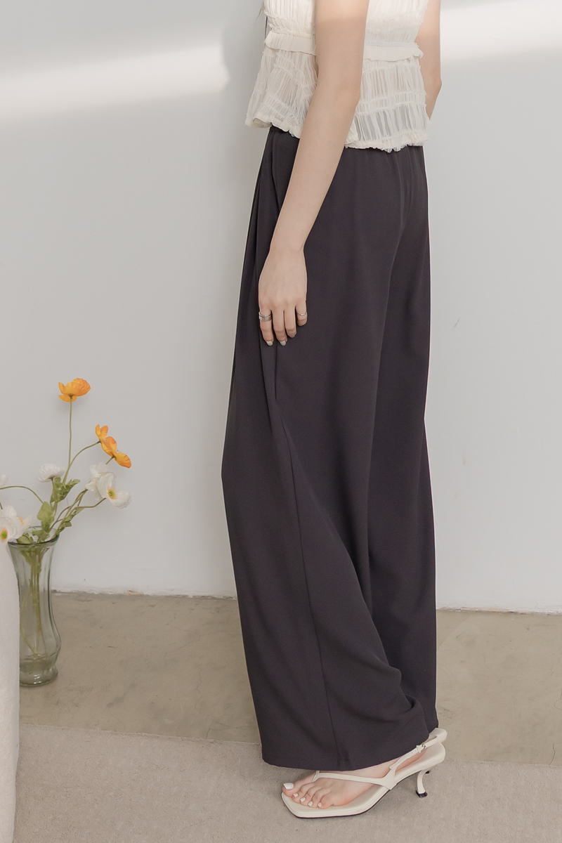 腰抽繩雪紡寬褲