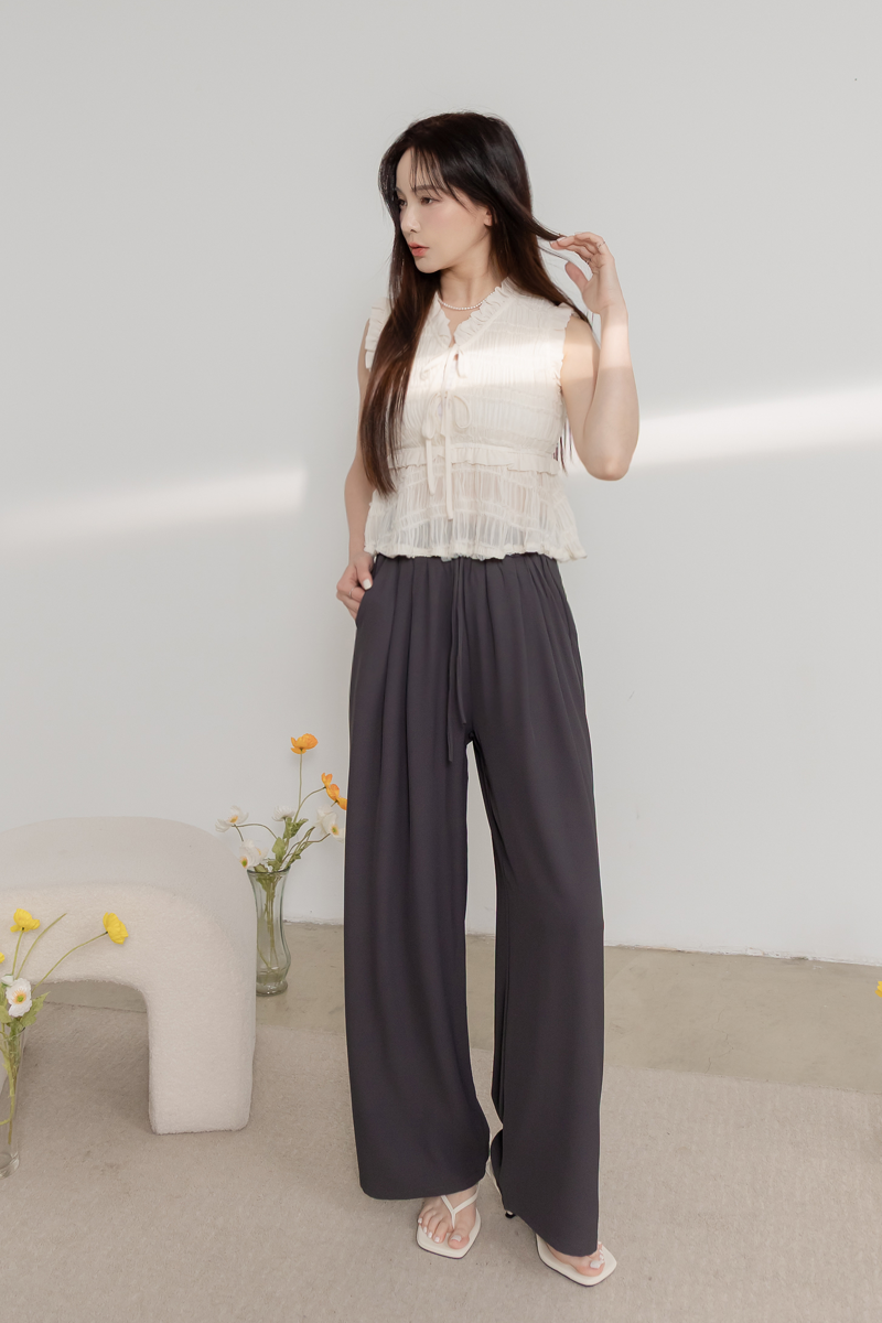 腰抽繩雪紡寬褲