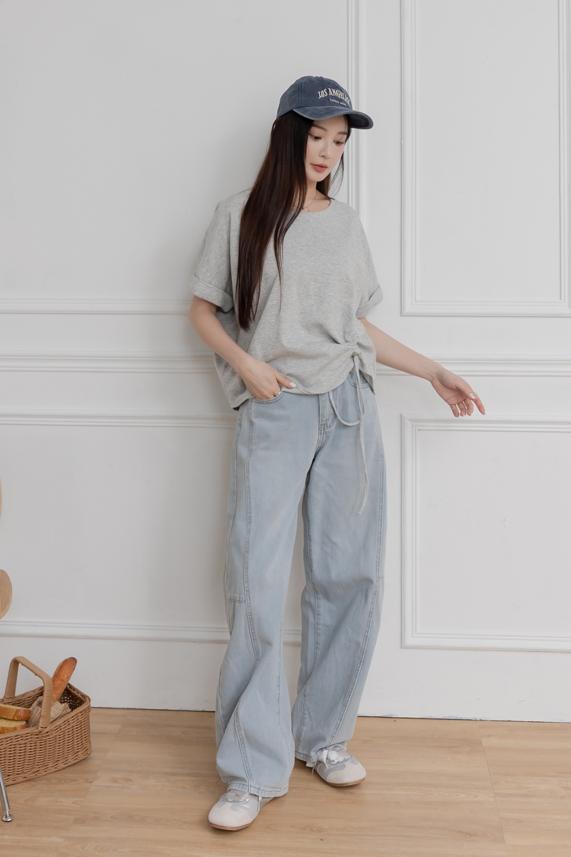 造型剪裁高腰牛仔寬褲