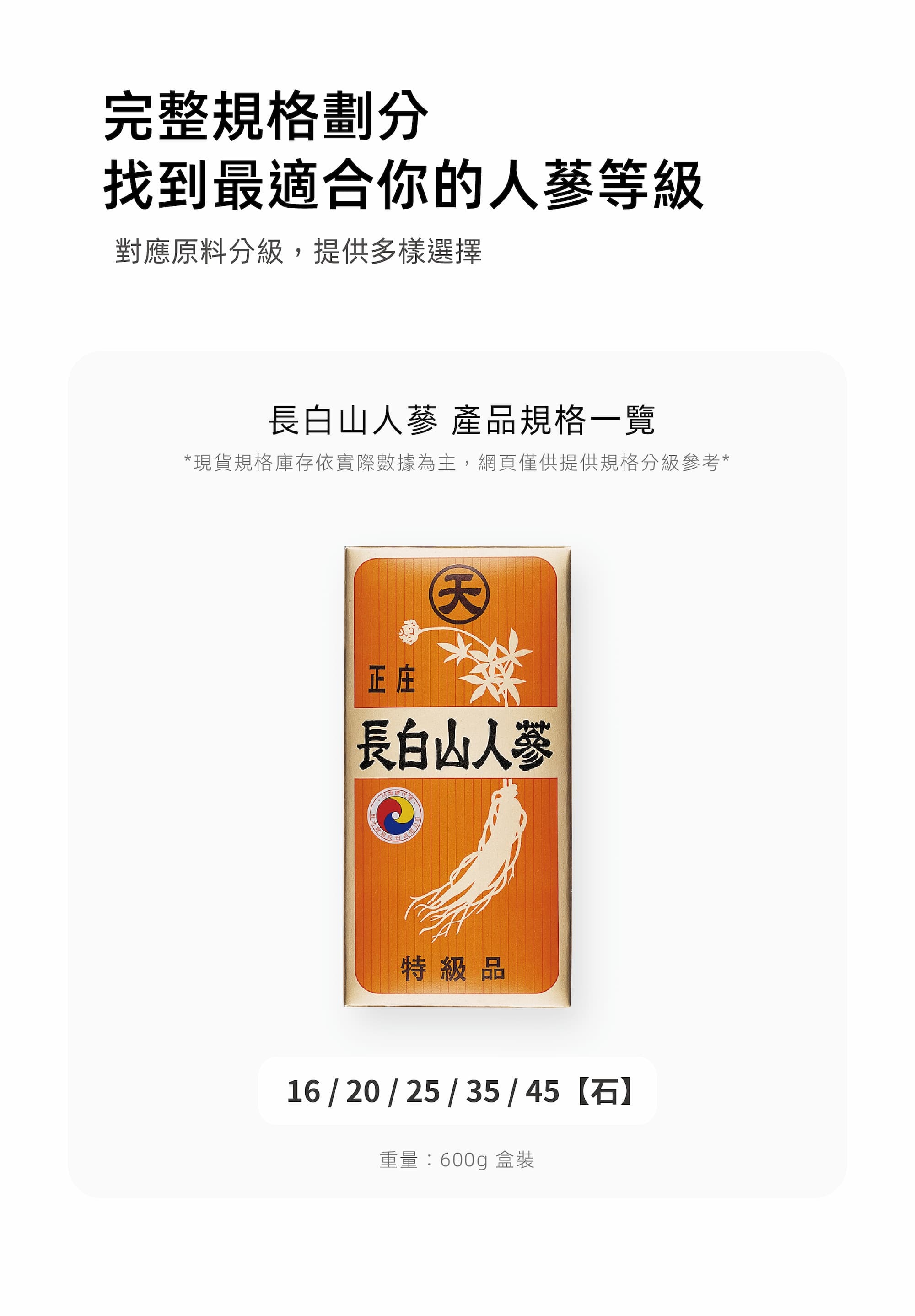 長白山人蔘規格