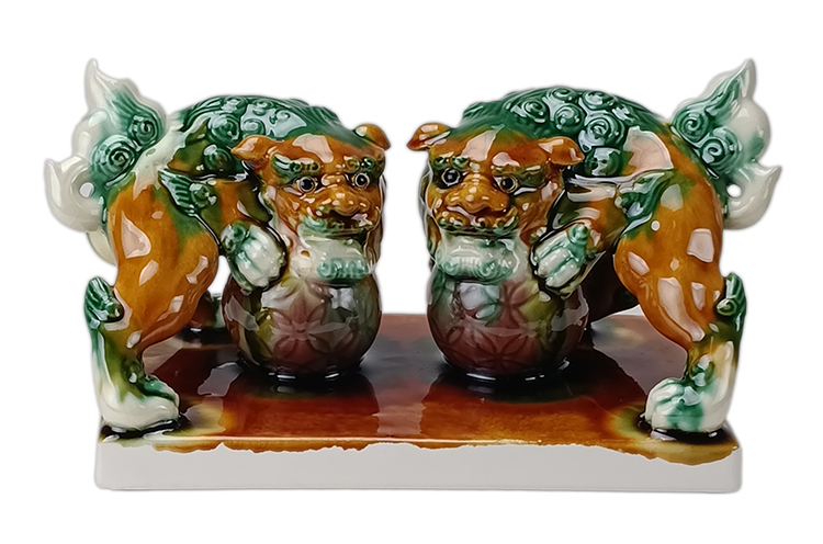 鹿港窯禮品館｜唐三彩祥獅獻瑞4寸 吉祥瑞獸擺件 開運收藏送禮首選