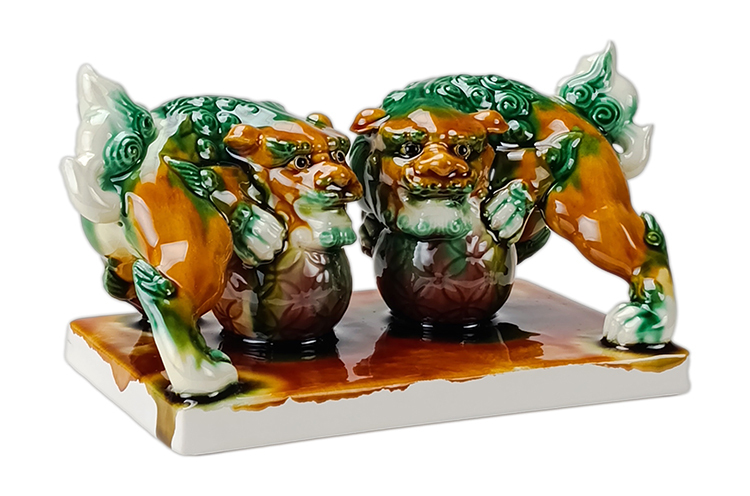 鹿港窯禮品館｜唐三彩祥獅獻瑞4寸 吉祥瑞獸擺件 開運收藏送禮首選