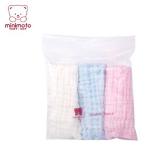 Minimoto 六層泡泡紗布方巾3S'30x30cm/蓝+白+粉
