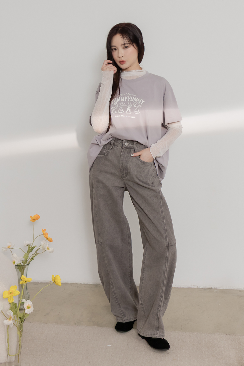 造型剪裁高腰牛仔寬褲